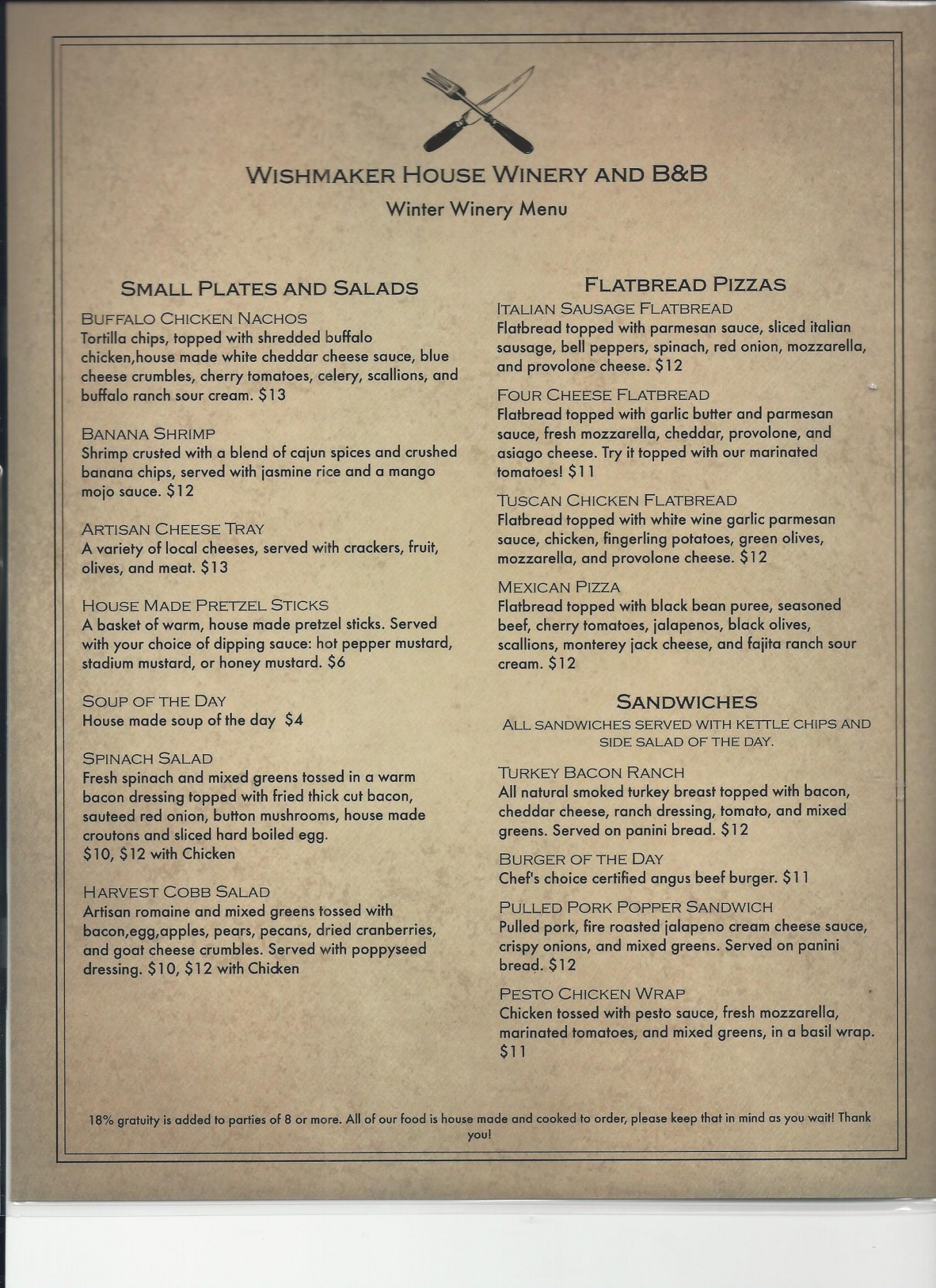Winter Menu & Room/Dining Specials!