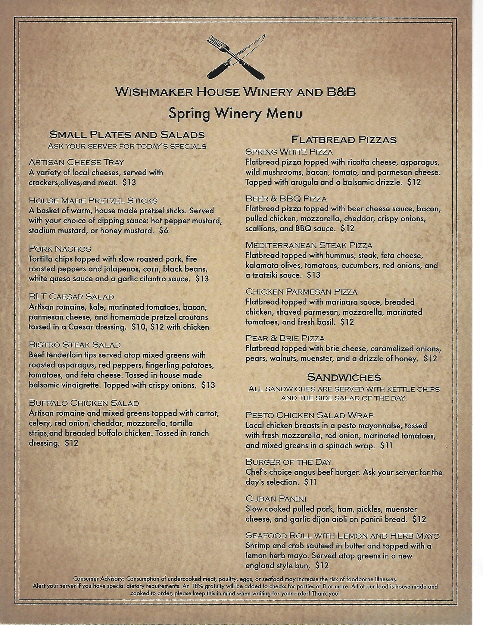 Spring 2018 Menu